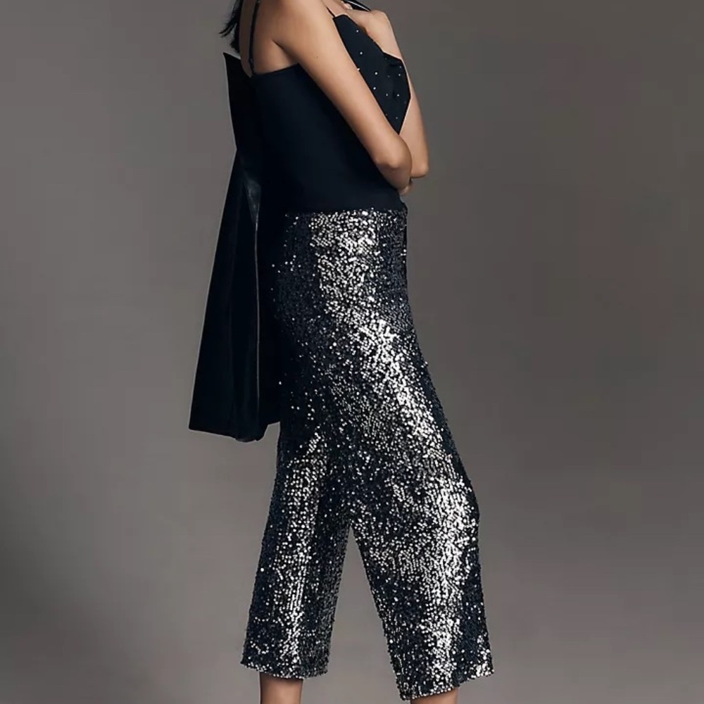NWT Maeve Anthropologie Colette Cropped Wide Leg Sequin Pants Size 28 $198 - Picture 6 of 7